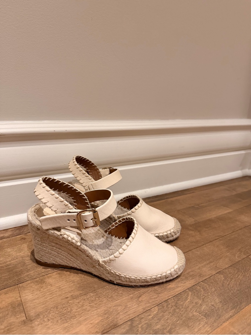 Chloé White Leather Espadrille Wedge Sandals EU 36